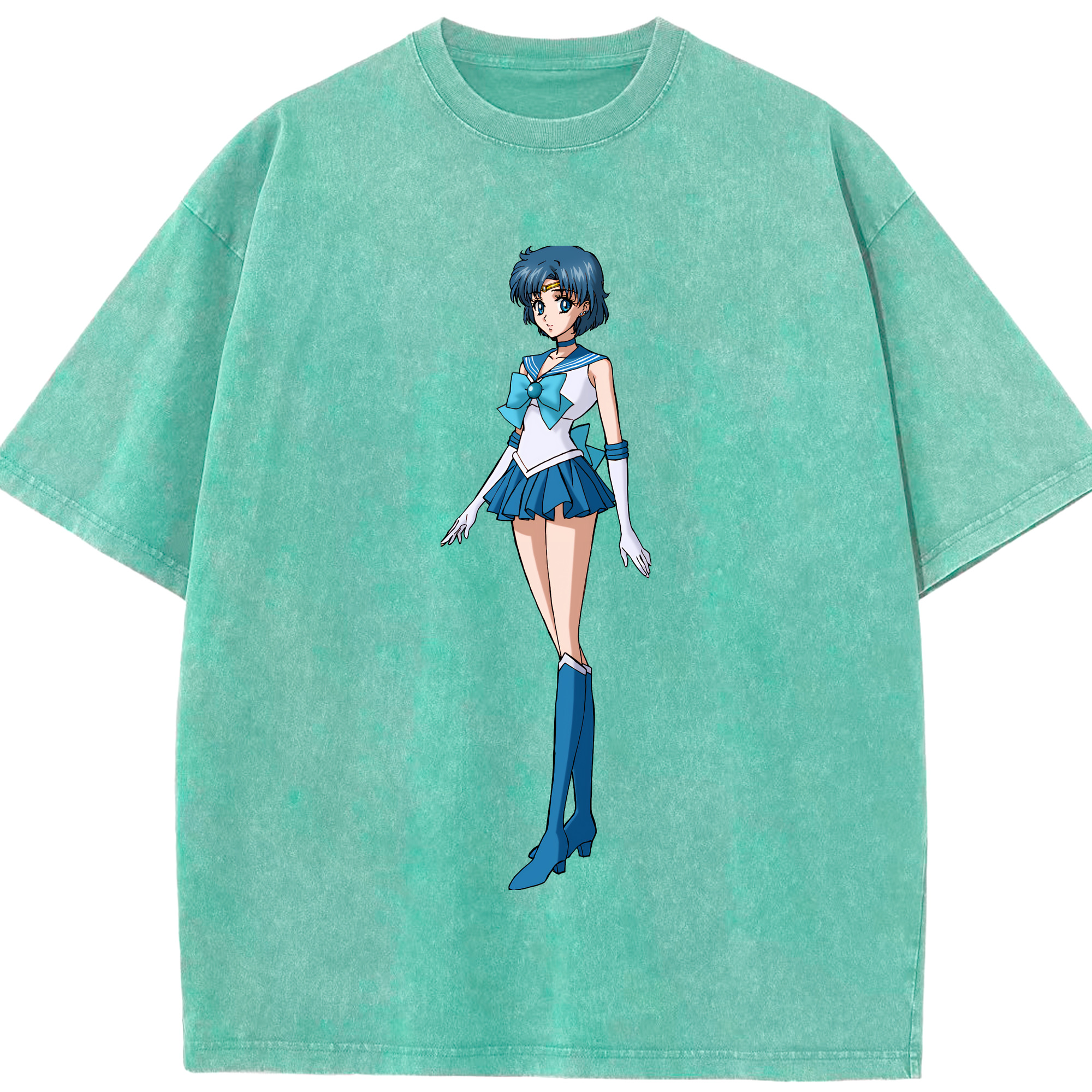 （画像用） 美少女戦士セーラームーン 水野 亜美 みずの あみ Sailor Moon Mizuno Ami 綿100% ヴィンテージ風 半袖Tシャツ（フロントプリント）